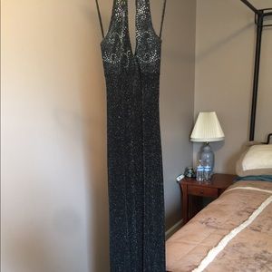 Black & Silver halter style floor length dress.